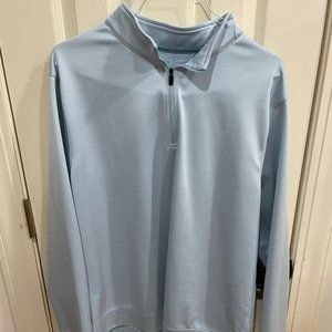 Hickey Freeman XL Golf Performance Quarter Zip Light Blue/White Micro Stripe